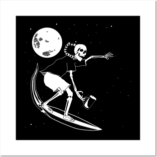 Surfing Space Skeleton Posters and Art